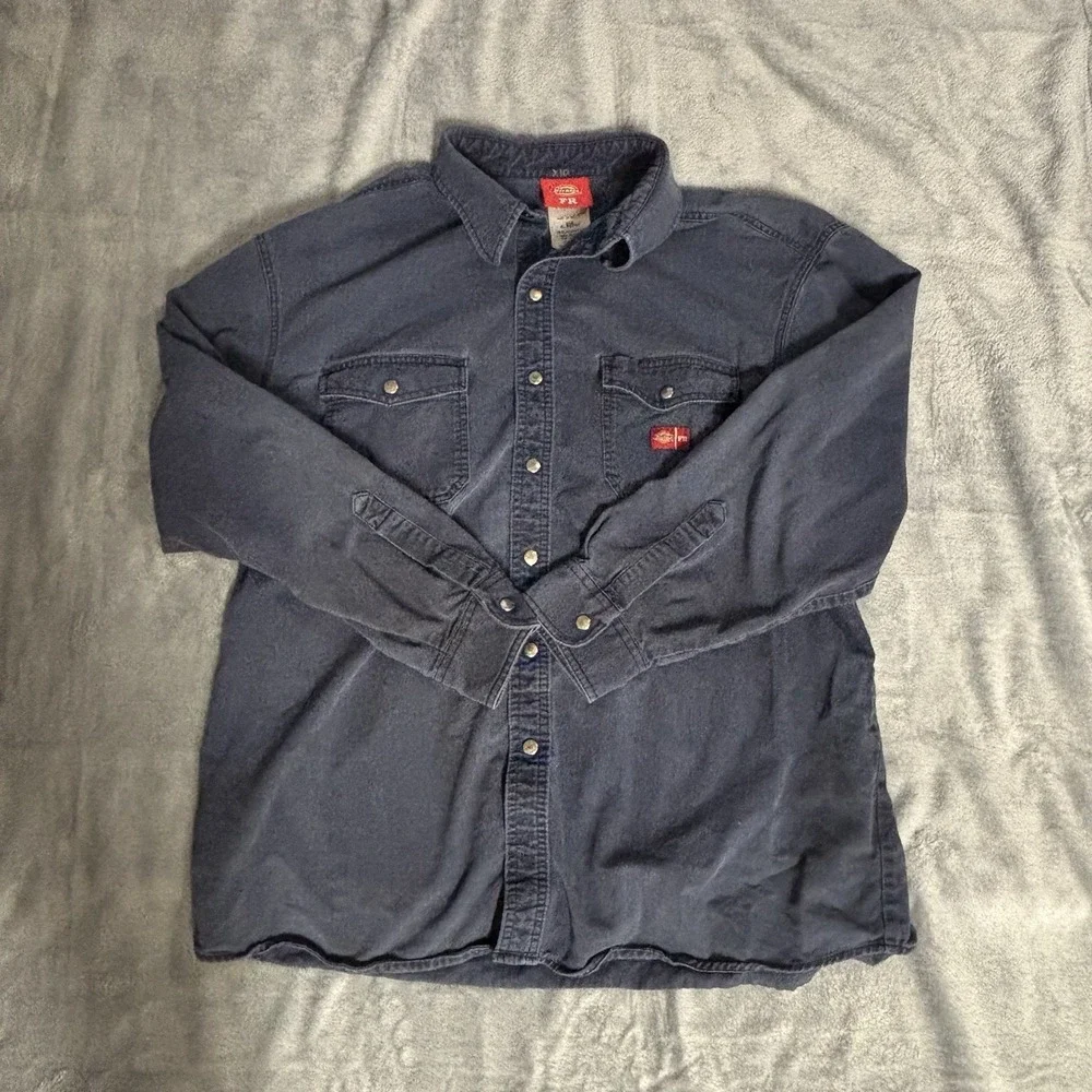 Dickies Shirt Mens 2X Large Blue FR Flame Resistant Long Sleeve Button Up - Picture 2 of 6